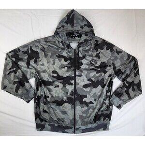 Da Hui Mens XXL Dark Gray Camo Full Zip Lightweight Hoodie Back Graphic Surfing